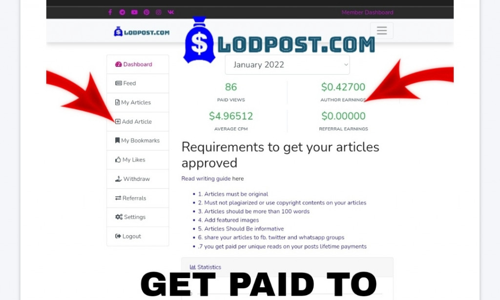 EARN 0.01$ PER VIEW BY WRITING ON ARTICLES LodPost