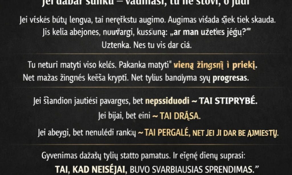 Jei dabar sunku -vadinasi, tu ne stovi, o judi