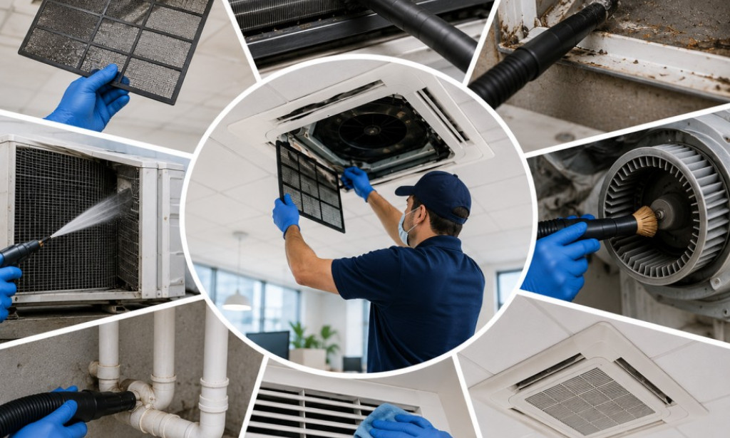 What Cleaning Tasks Are Included in a Standard Commercial AC Services in Norwood Visit?