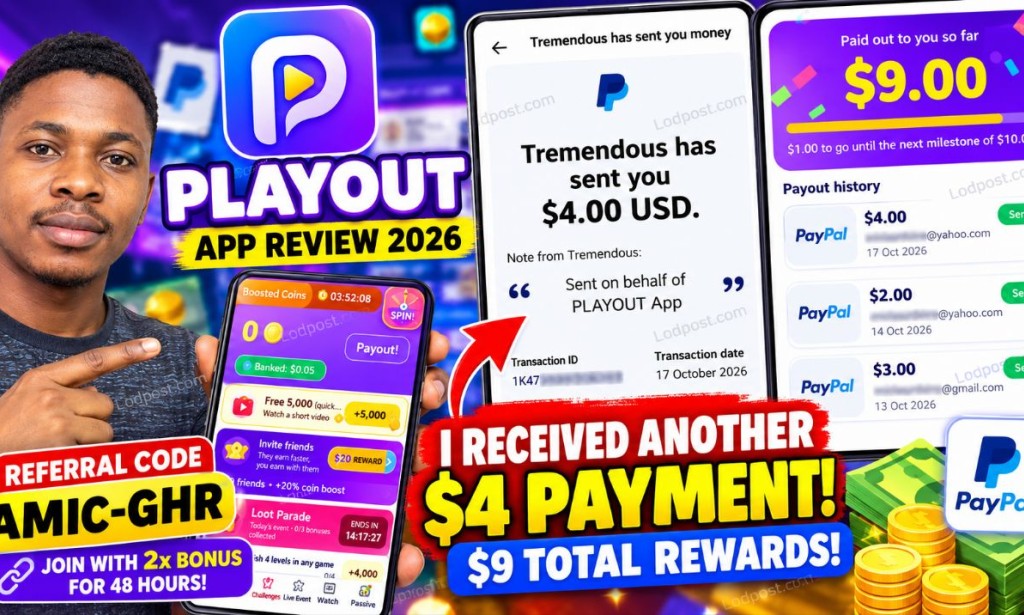 Playout App Review 2026: I Received Another $4 PayPal Payment! - My Referral Method