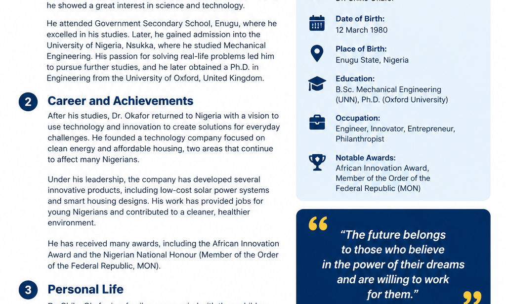 Biography of Dr. Chike Okafor: The Nigerian Innovator Who Turned Dreams Into Impact