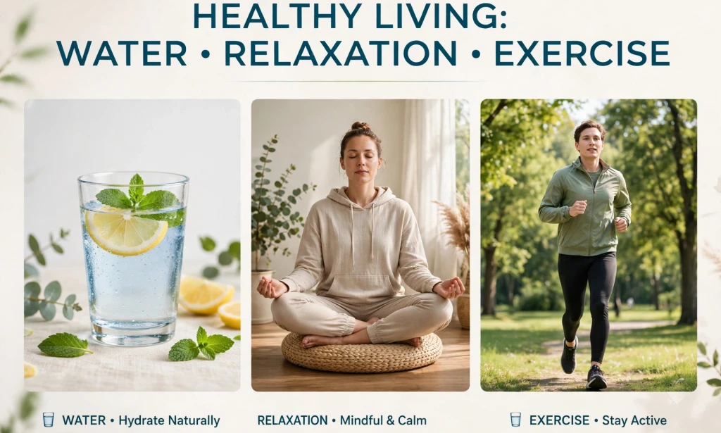 How to Maintain Good Health Naturally: 3 Essential Habits - Hydration, Relaxation and Exercise